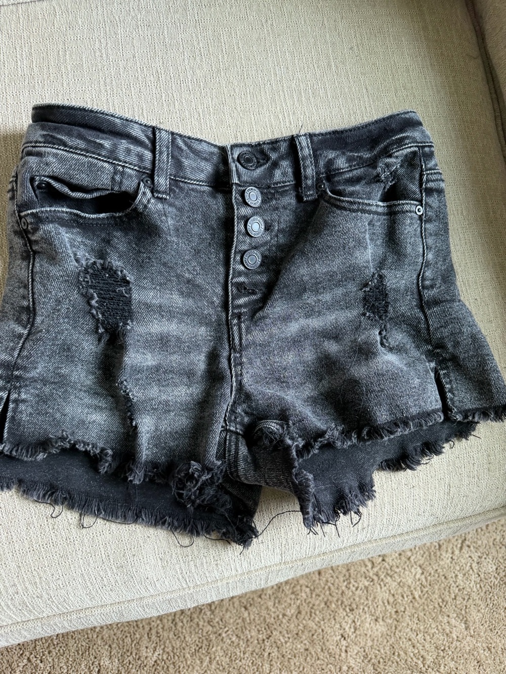 Indigo Rein Washed Black Distressed Denim Shorts
